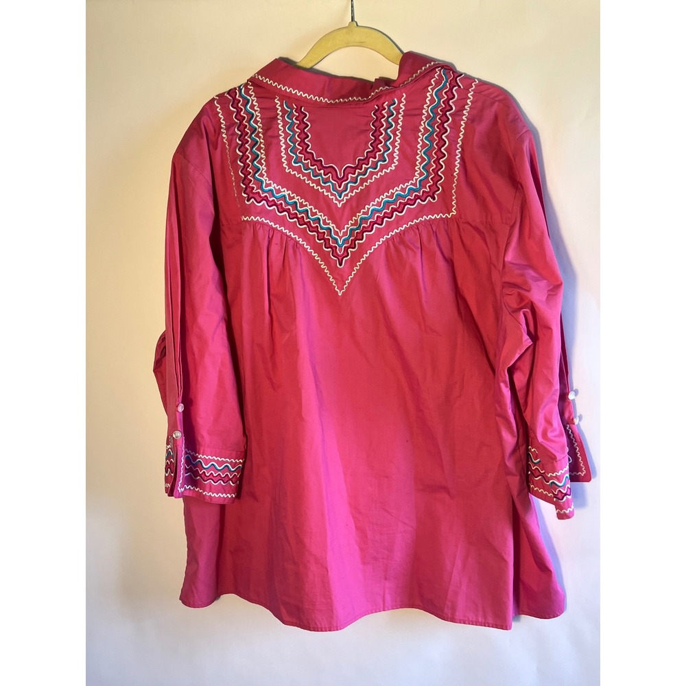 Bob Mackie Wearable Art Pink Embroidered Western Rodeo Chic Top 3X Art 2 Wear - Picture 8 of 8